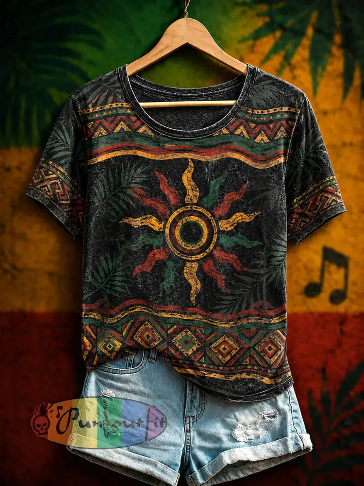 Women's Reggae Art Print Casual T-Shirt