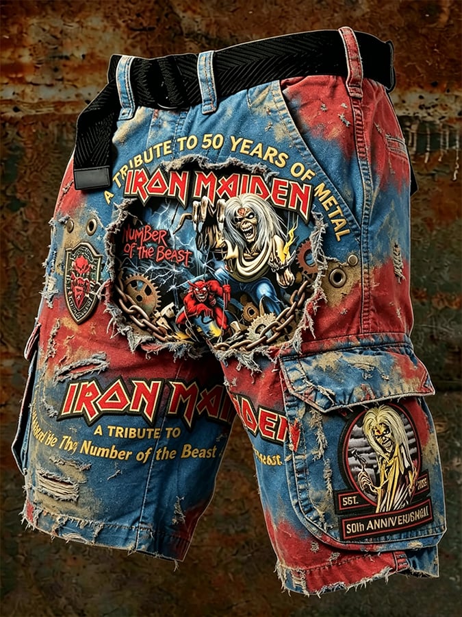 Men's Cargo Pants with England Heavy Metal Band Print
