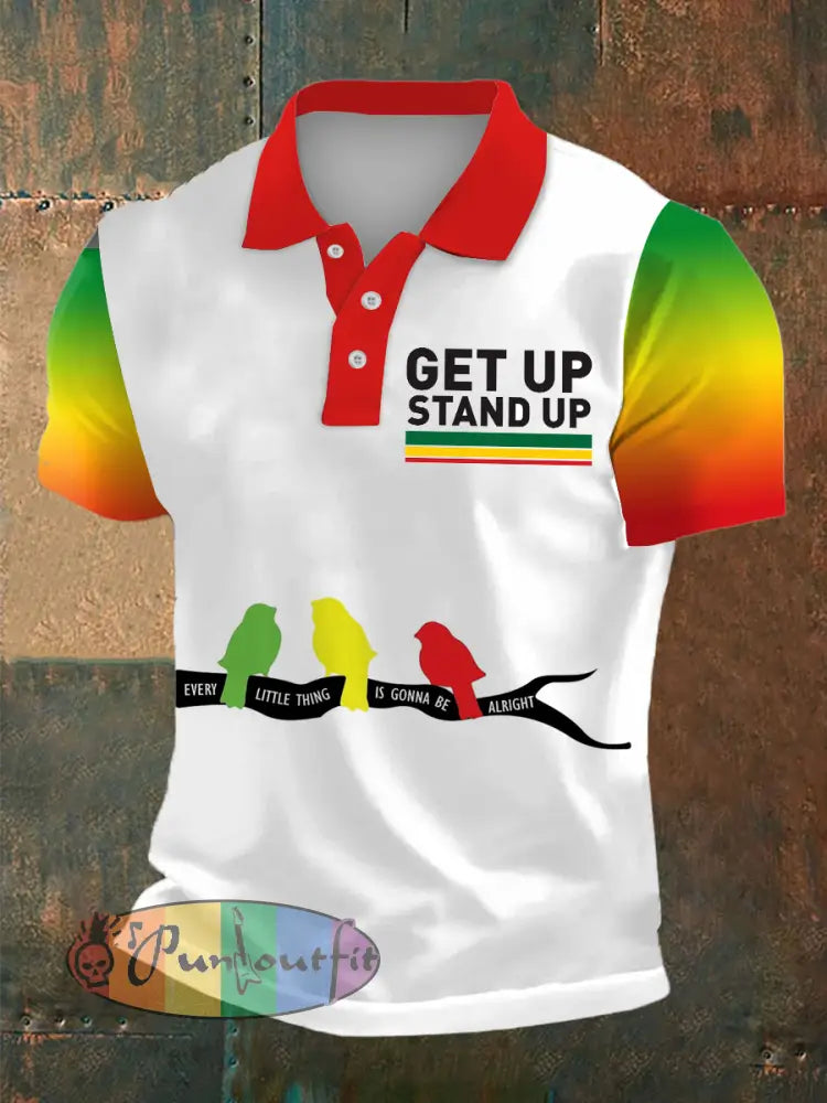 Men's Reggae Print Polo Collar Casual Short Sleeved Shirt