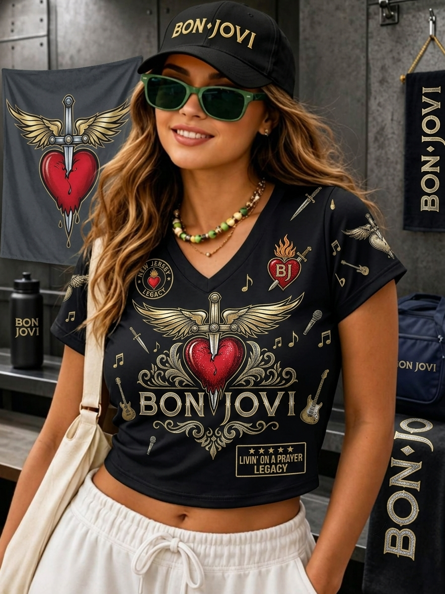 Vintage Bon Jovi Fan Short-Sleeve V-Neck T-Shirt