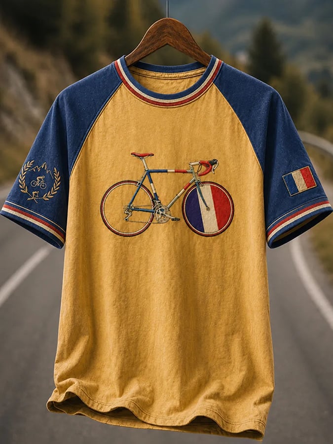 Men's French Bicycle Printed Casual T-shirt
