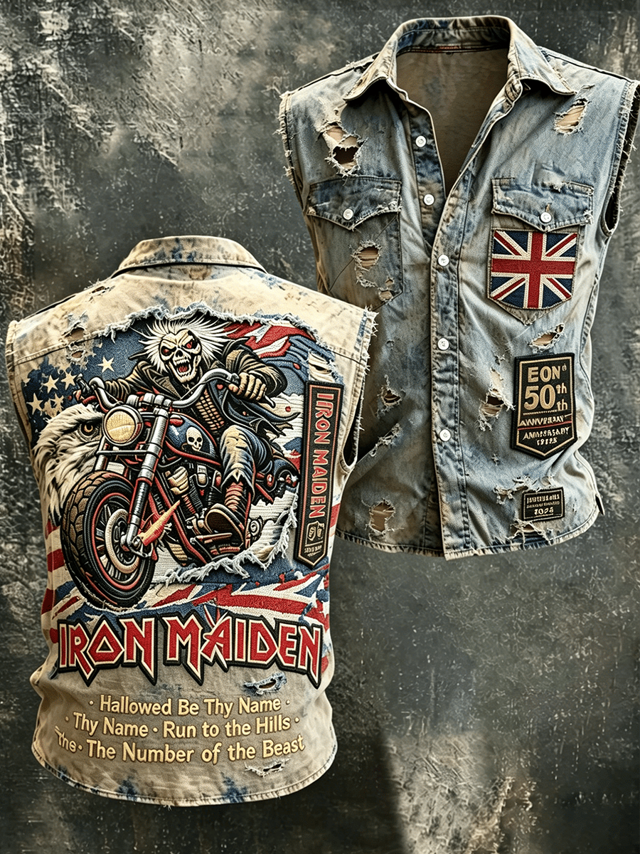 Men's sleeveless shirt vest - double pocket English heavy metal band