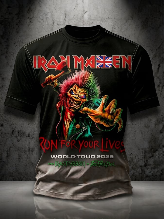 Men's England Heavy Metal Band Tour Crew Neck Short-Sleeve Printed T-Shirt