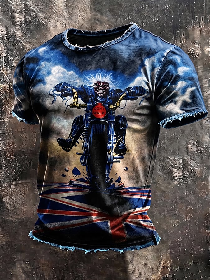 Men's Casual Crew Neck Short-Sleeve T-Shirt with Band Print