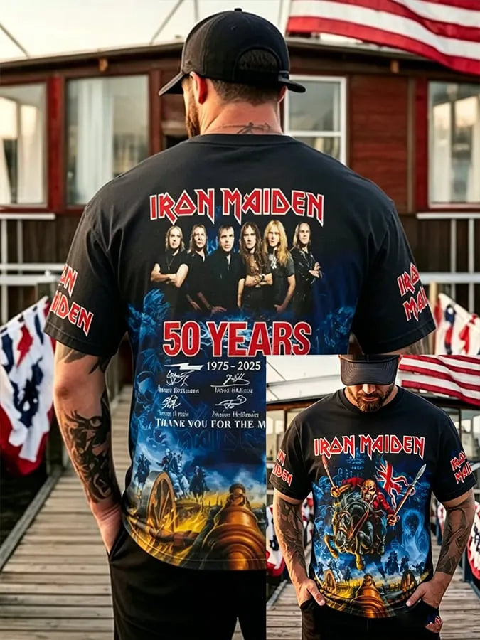 Vintage Iron Maiden 50 Years Eddie & Band Members Graphic T-Shirt