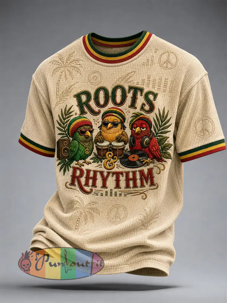 Casual Waffle-Weave T-Shirt for Fun-Loving Reggae Fans