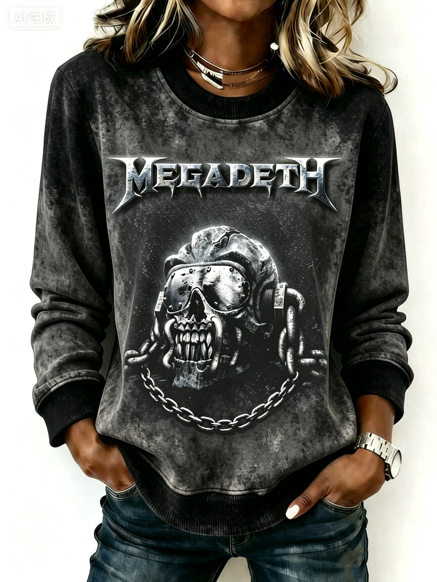 Women's American Thrash Metal Band Crew-Neck Long-Sleeve Sweatshirt
