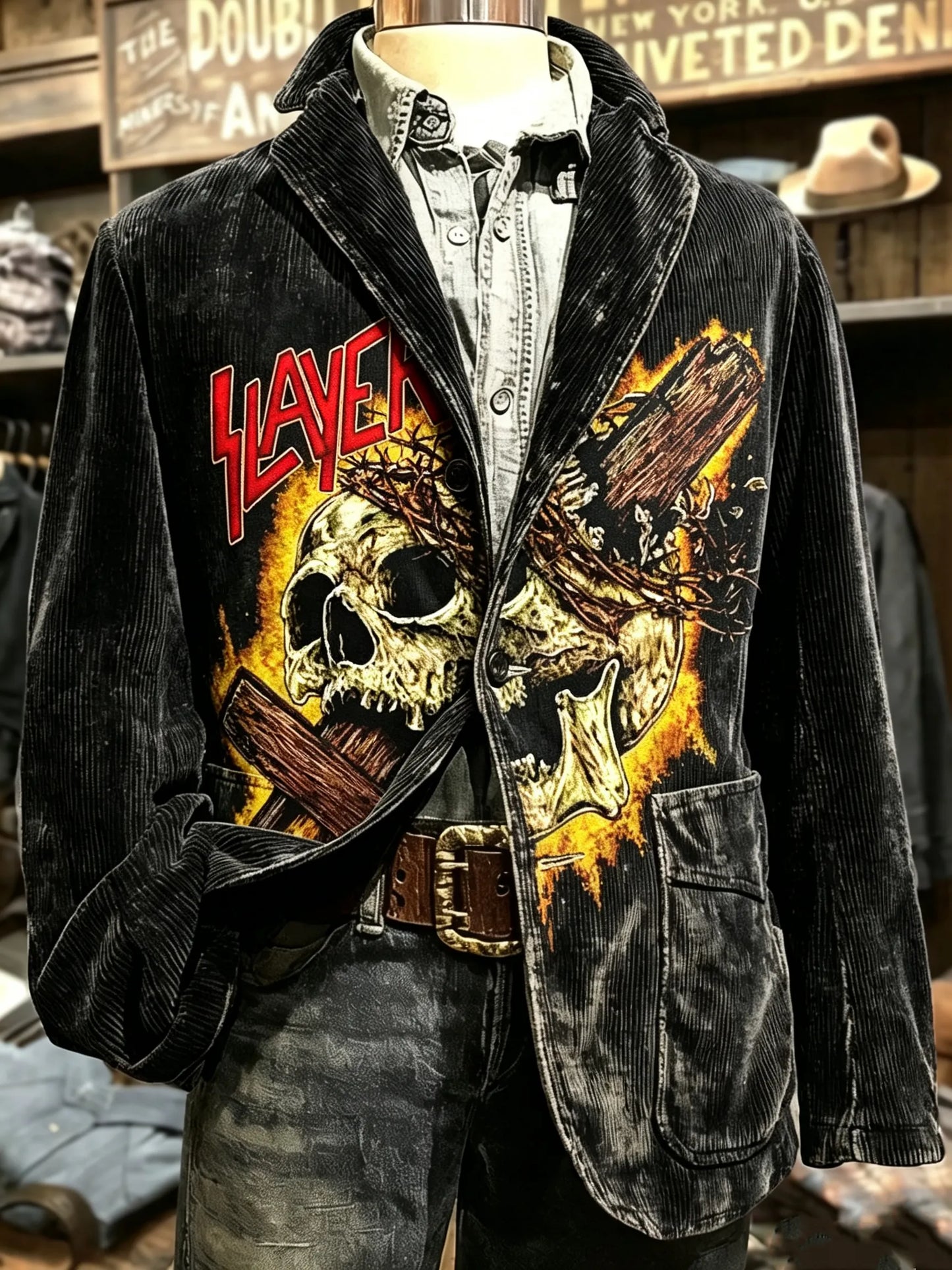 Men's American Thrash Metal Band Print Corduroy Blazer