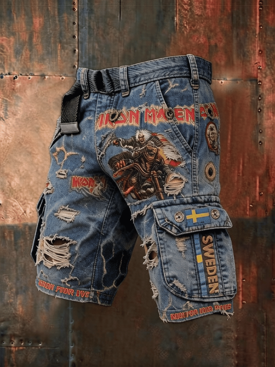Men's Cargo Pants with England Heavy Metal Band Print