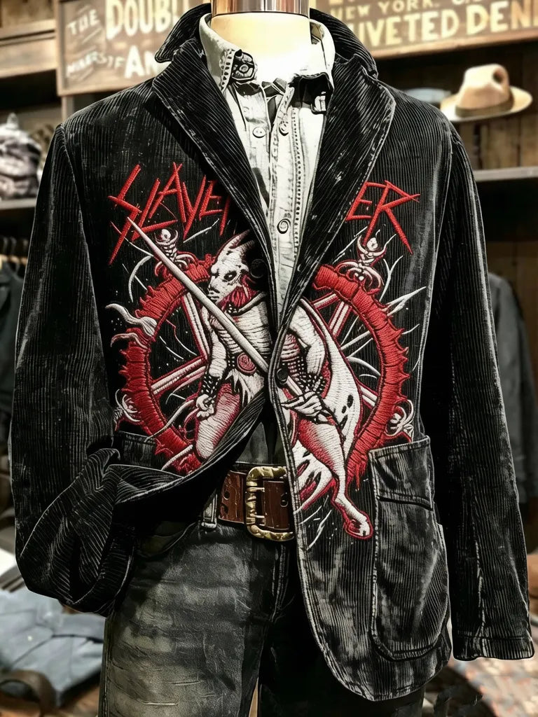 Men's American Thrash Metal Band Print Corduroy Blazer