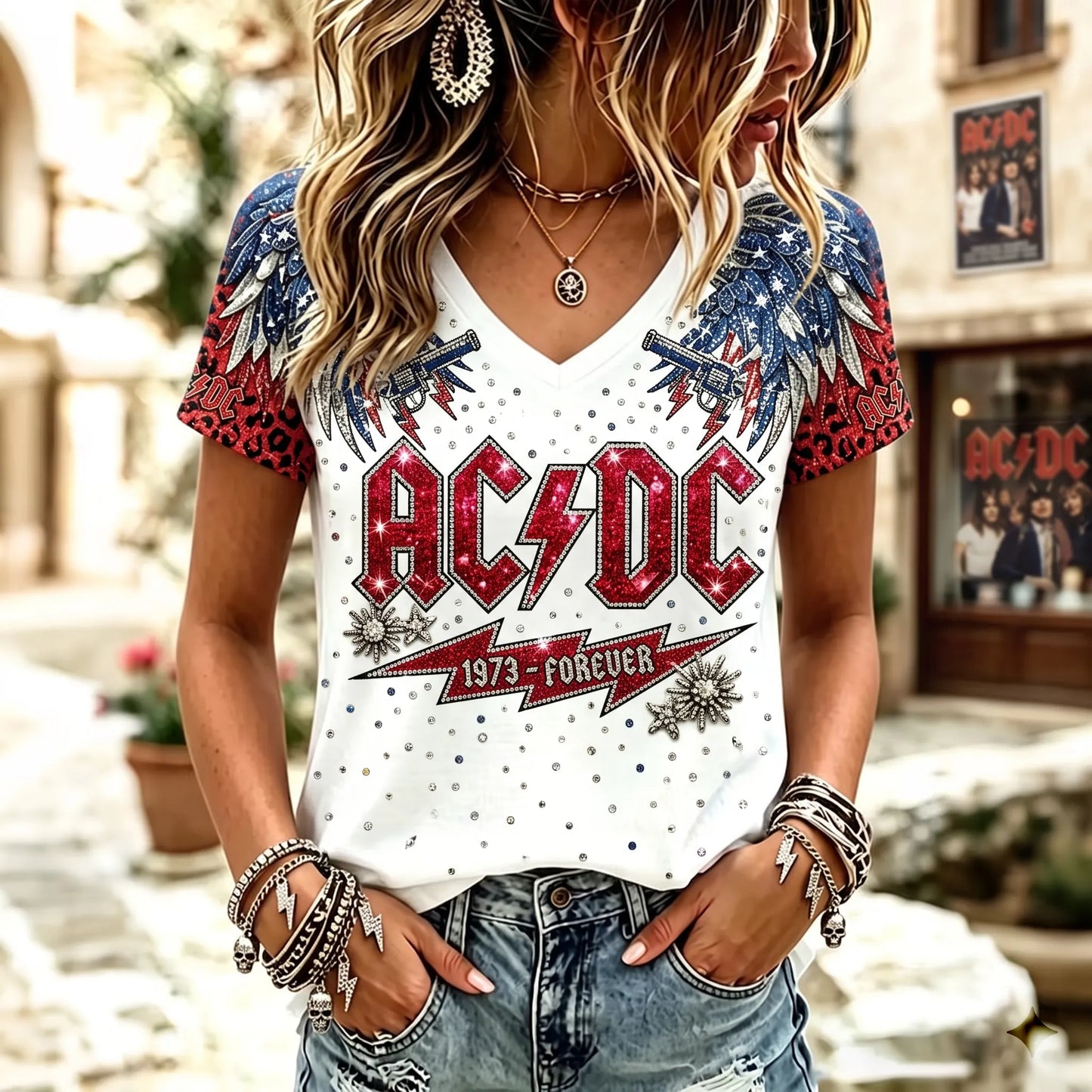 Women's Retro AC/DC Band Rock Fan Short-Sleeve T-Shirt