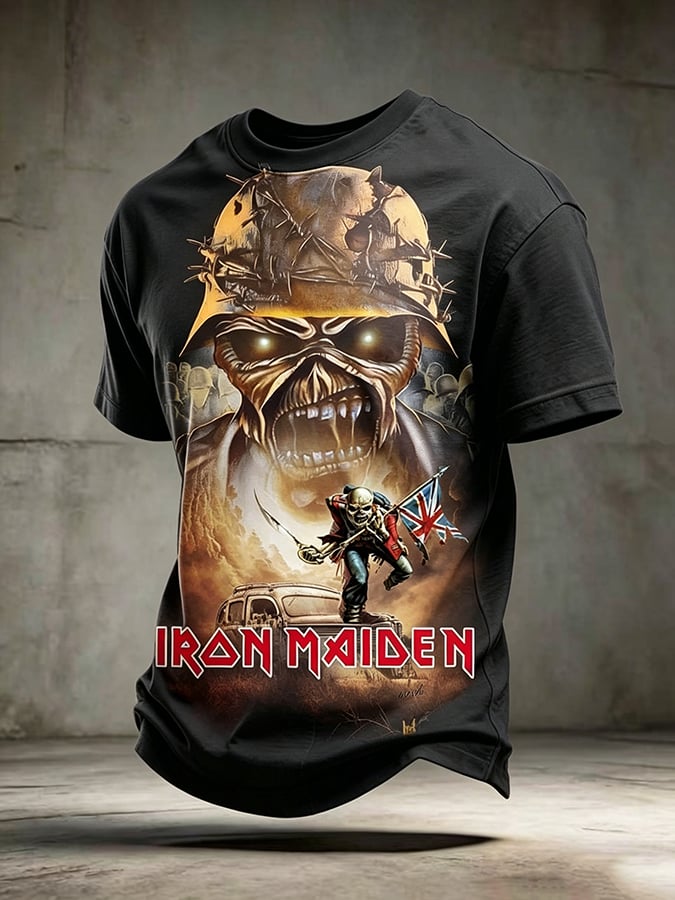 Men's England Heavy Metal Band Short-Sleeve Crew Neck Printed T-Shirt