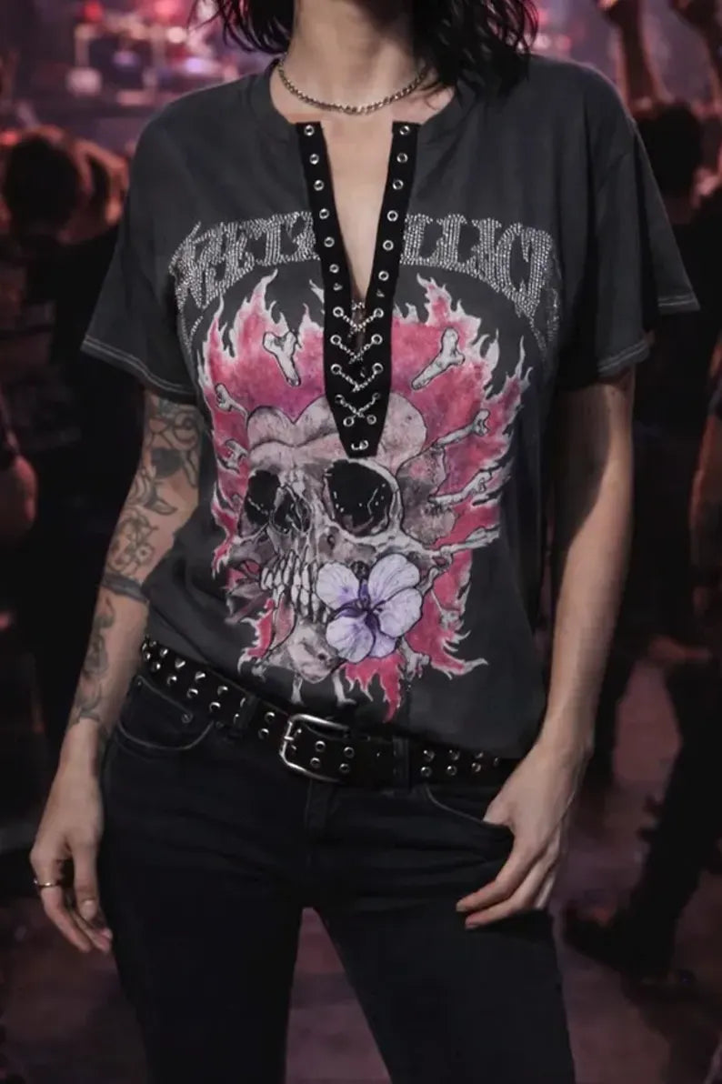 Women's Casual Heavy Metal Band Print T-Shirt