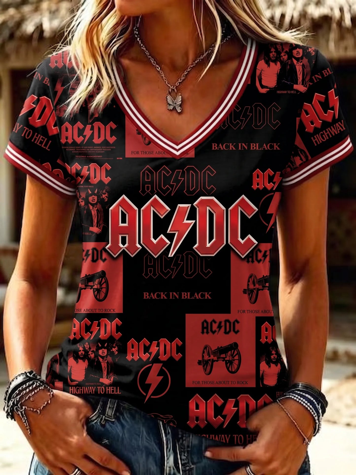 Women's Retro AC/DC Band Rock Fan Short-Sleeve T-Shirt