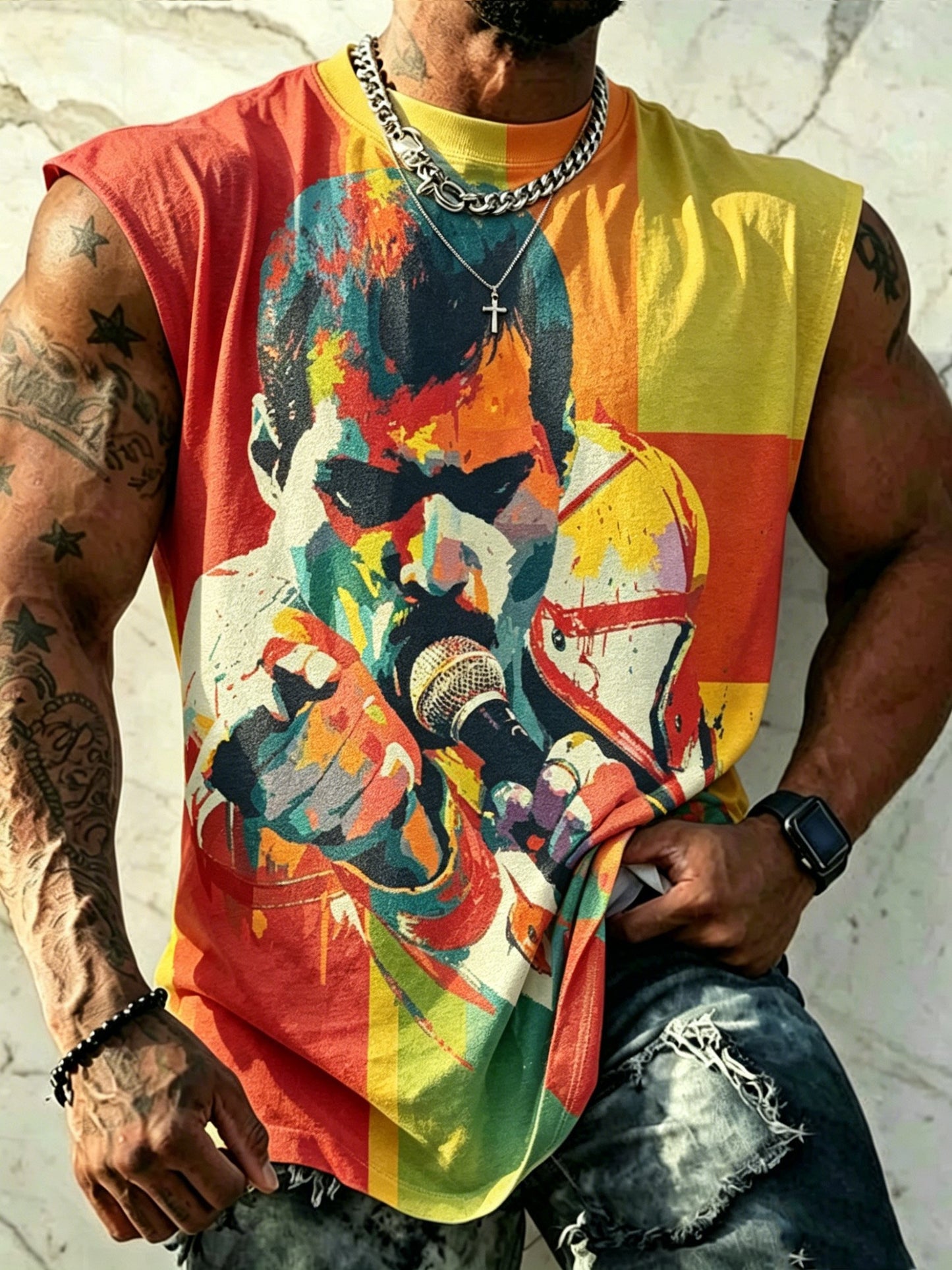 Men's Music-Print Casual Tank Top