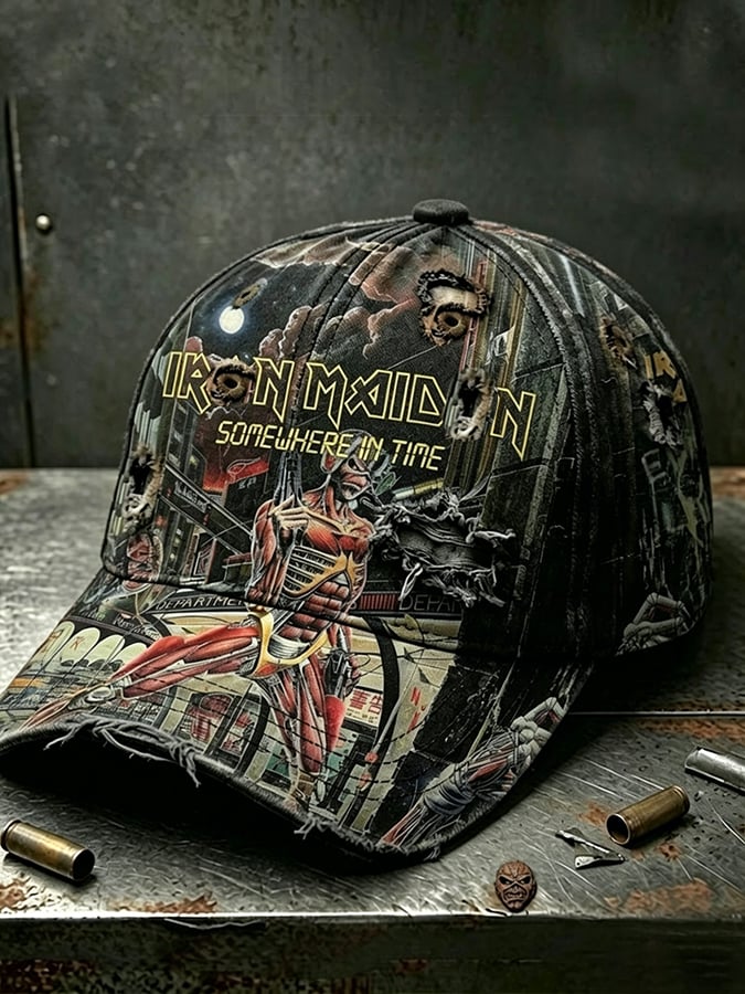 Metal-style retro washed baseball cap