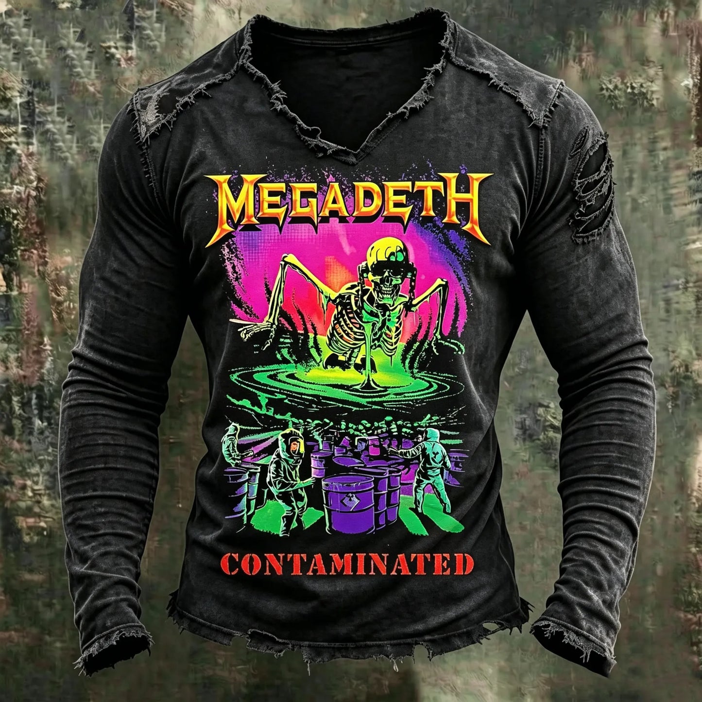 Men's Vintage American Thrash Metal Band V-neck T-shirt
