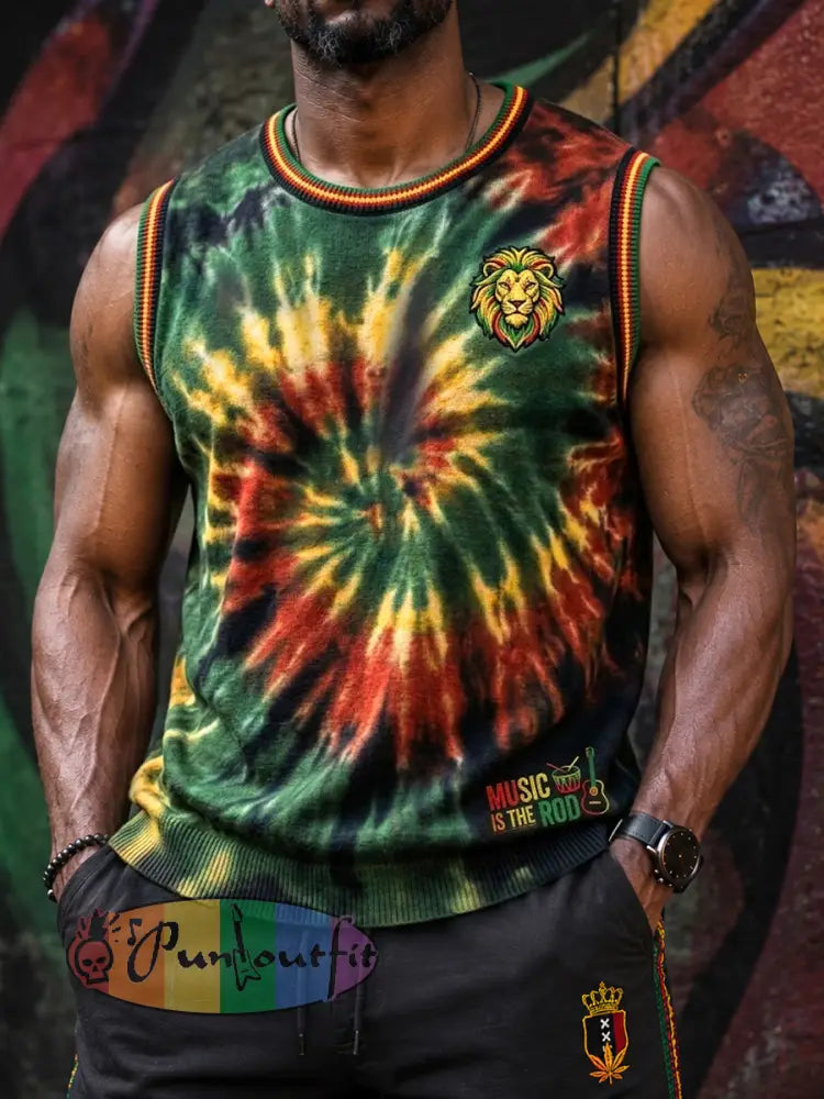 Men's Retro Reggae-Inspired Tie-Dye Casual Sleeveless Tank Top