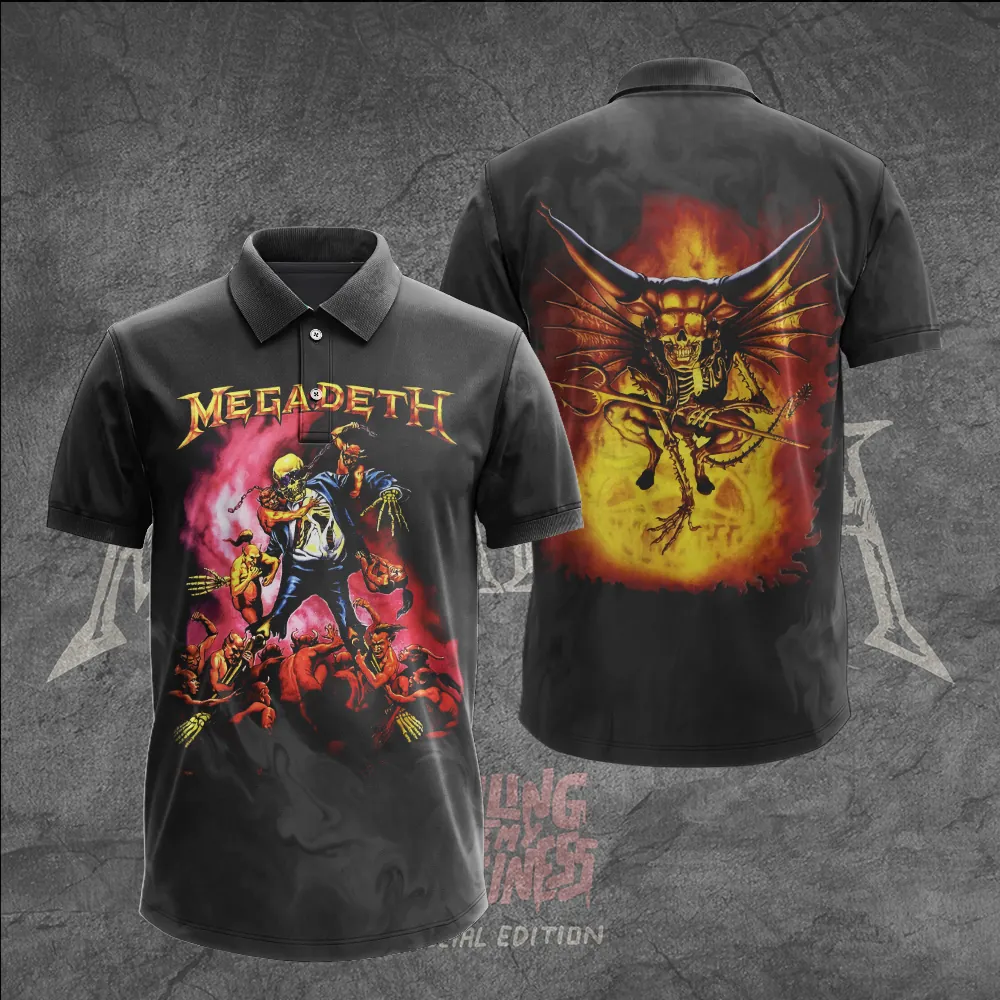 Men's American Thrash Metal Band Print Polo Shirt