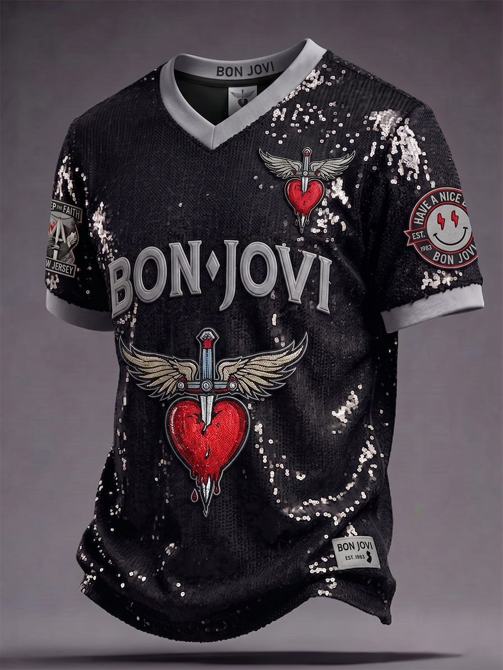Bon Jovi Fan Sparkling V-Neck Top