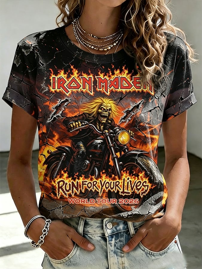 Retro women's T-shirt with heavy metal band theme