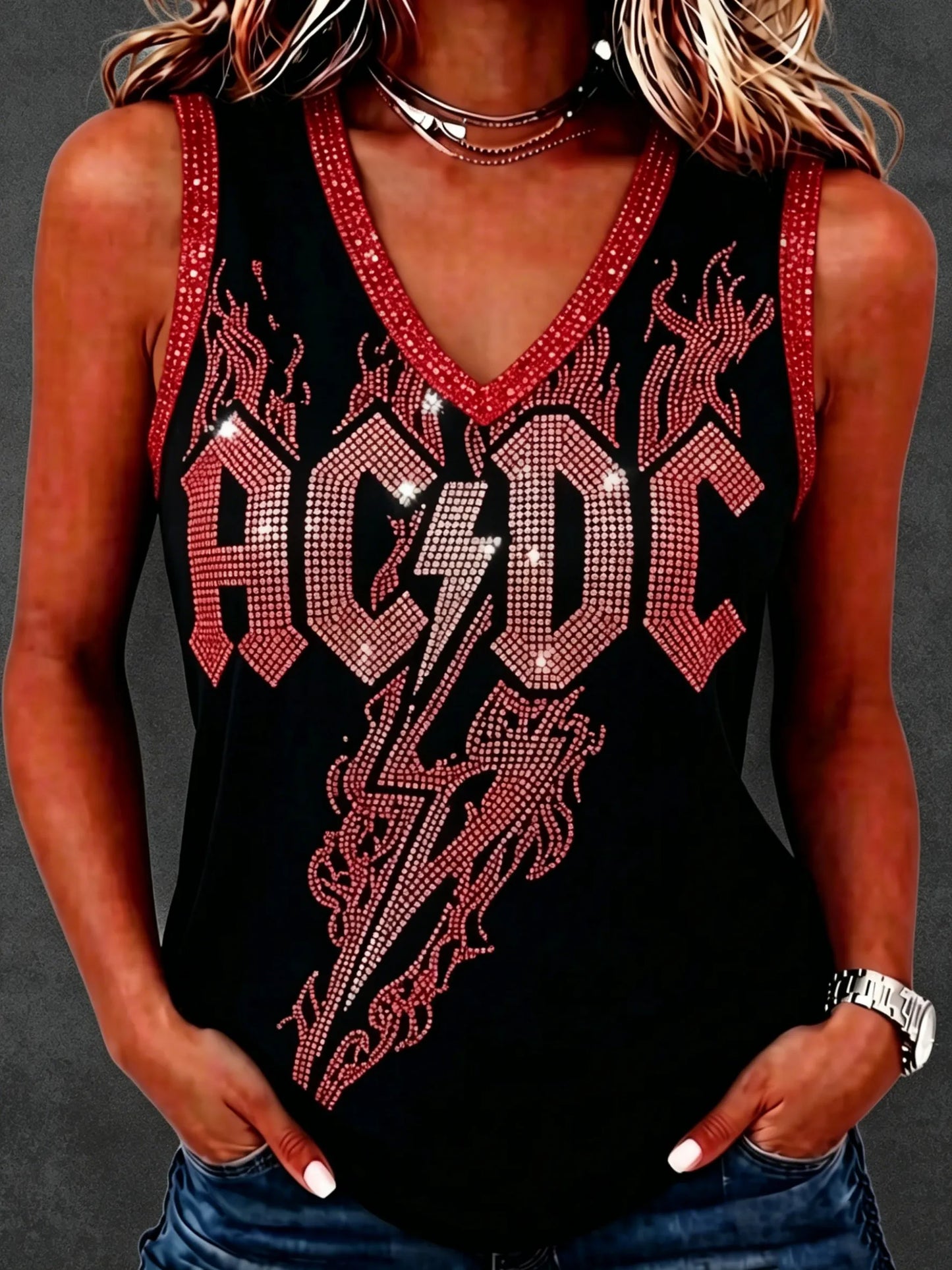 Women's Retro AC/DC Rock Band Sleeveless Top
