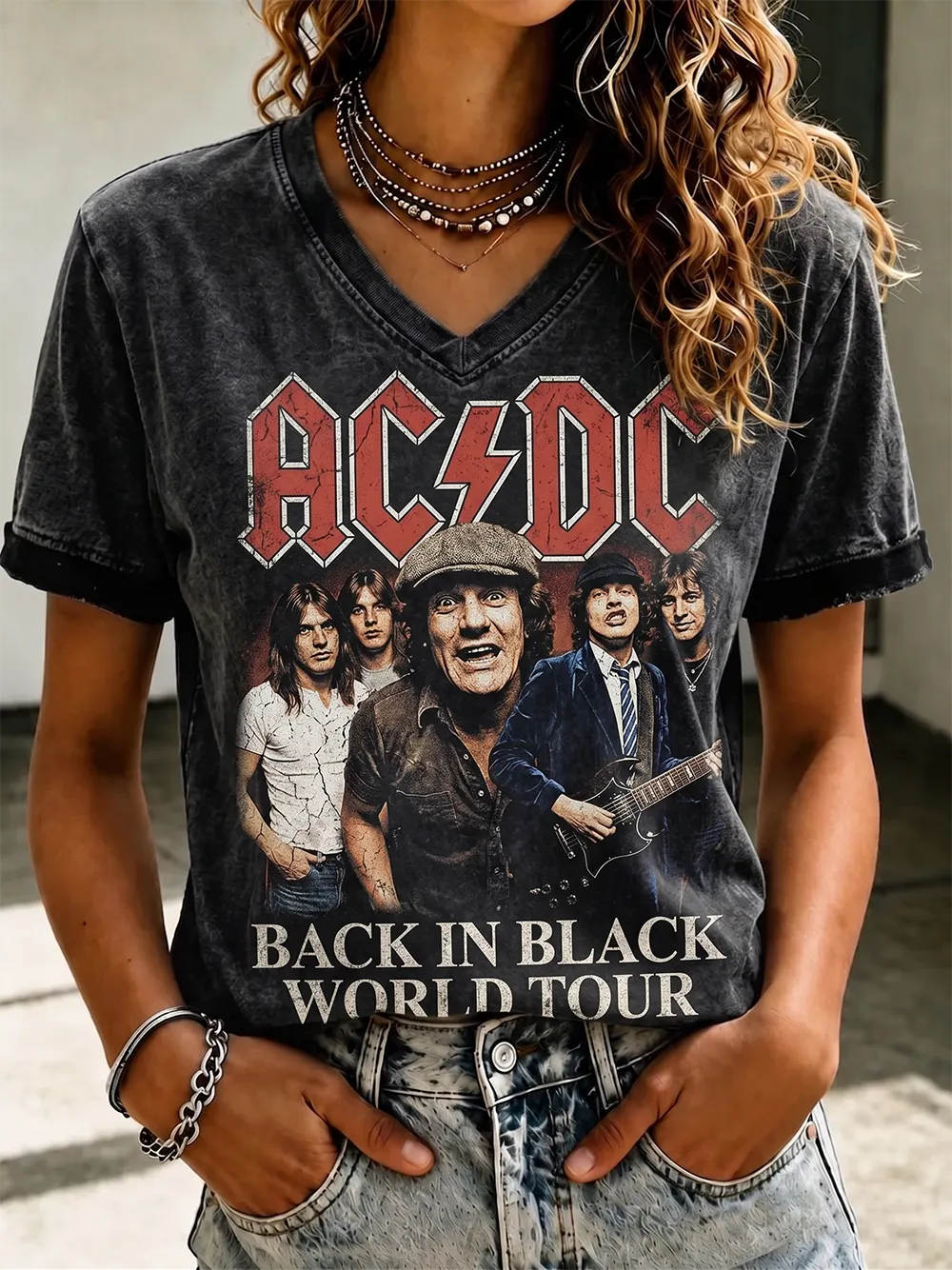 Women's Retro AC/DC Band Rock Fan Short-Sleeve T-Shirt