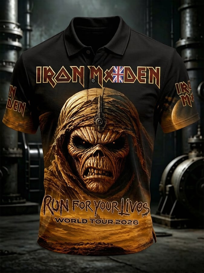 Men's England Heavy Metal Band Short-Sleeve Printed Polo Shirt