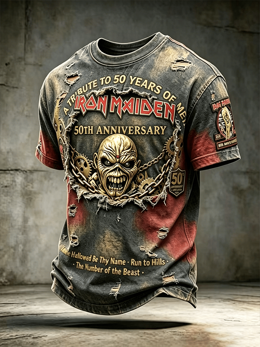 Men's English Heavy Metal Band Short-Sleeve Crew Neck Printed T-Shirt