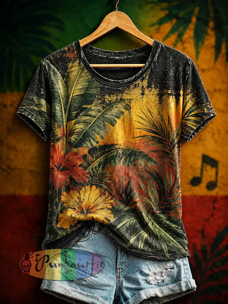 Women's Reggae Art Print Casual T-Shirt