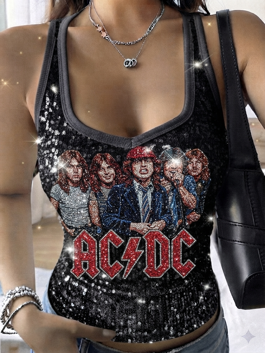 Women's Retro AC/DC Rock Band Sleeveless Top