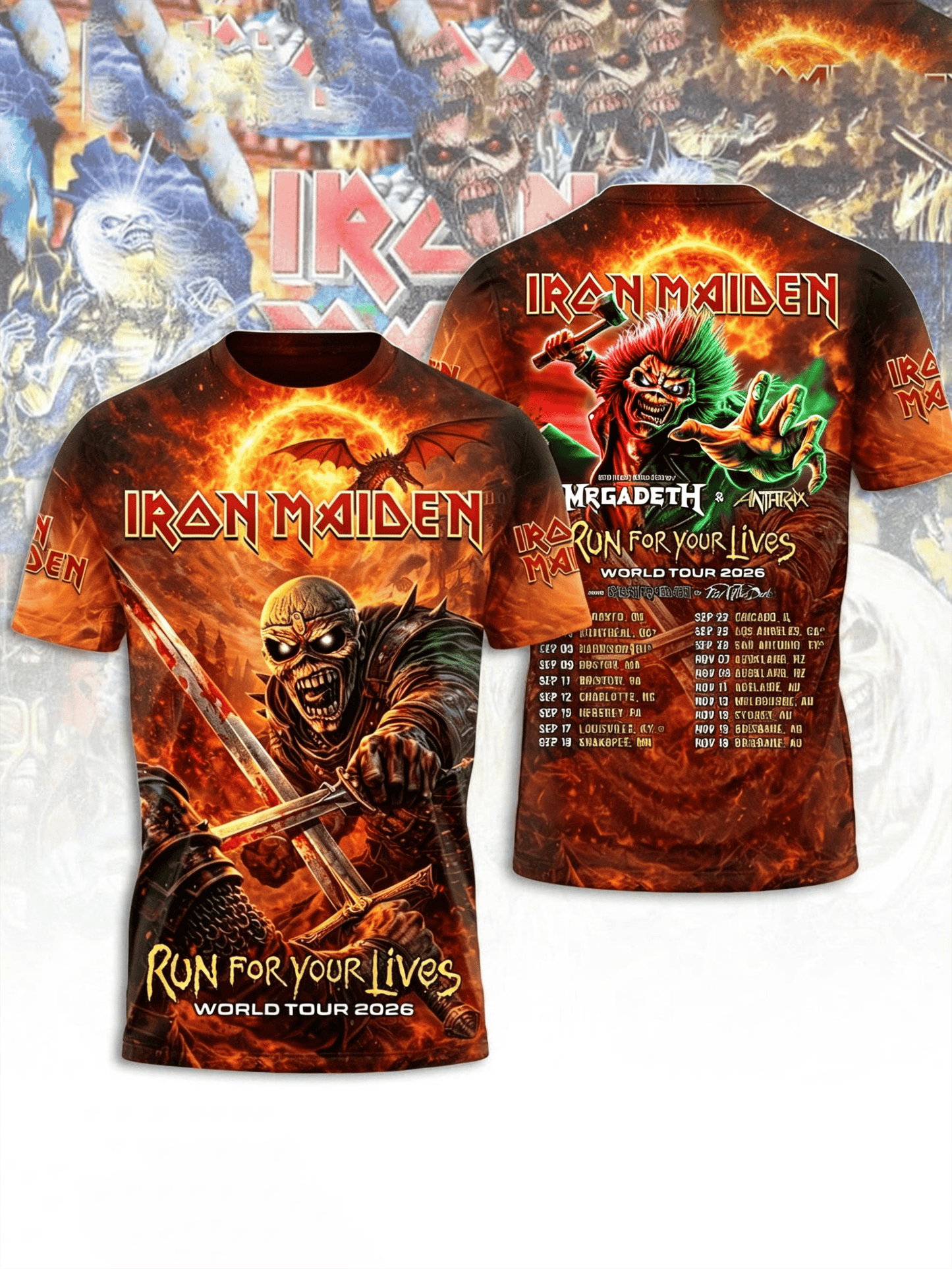 Men's Iron Maiden Tour 2026 Merch Run For Your Lives Tour T-Shirt