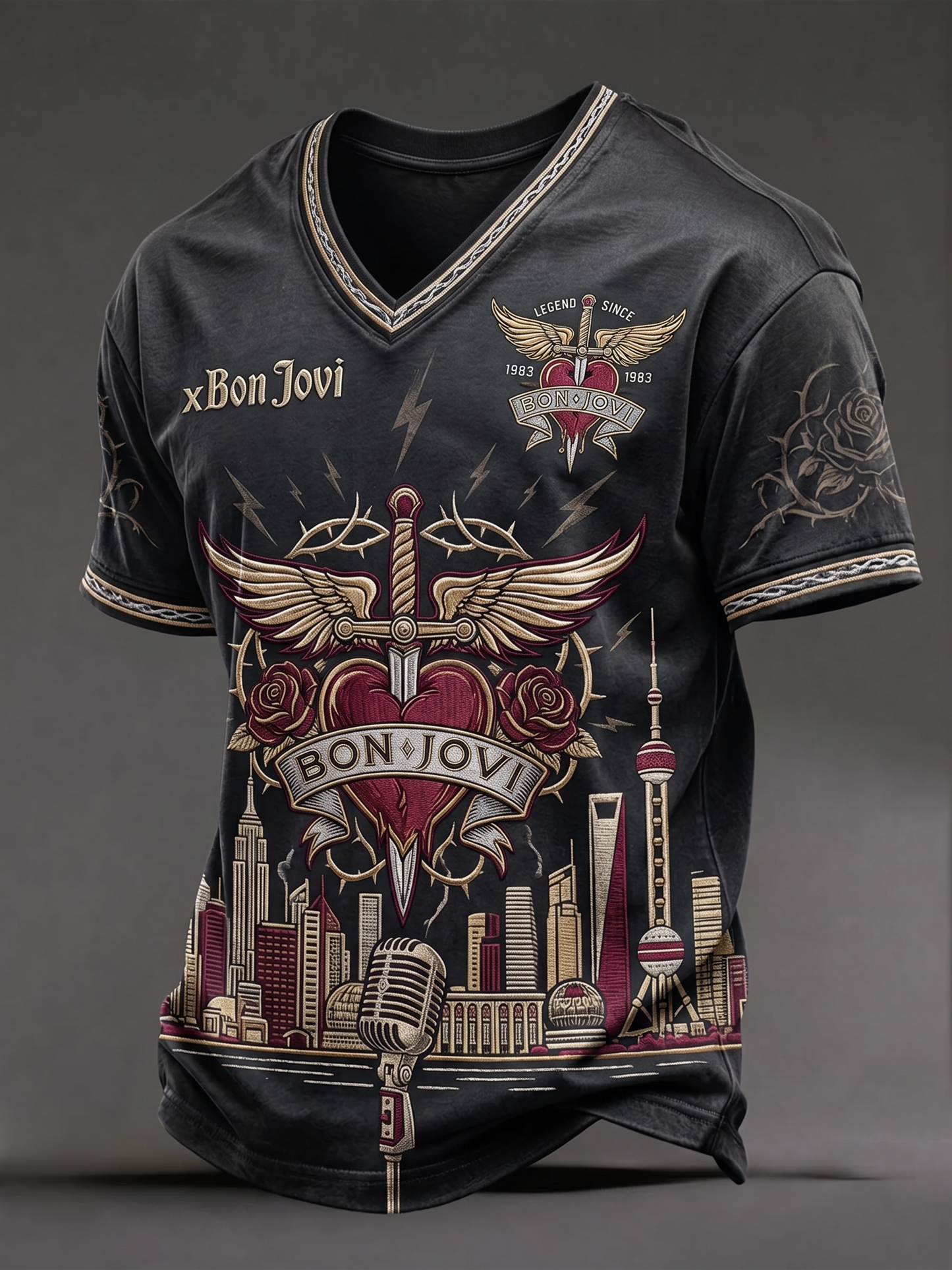 Bon Jovi Fan Sparkling V-Neck Top