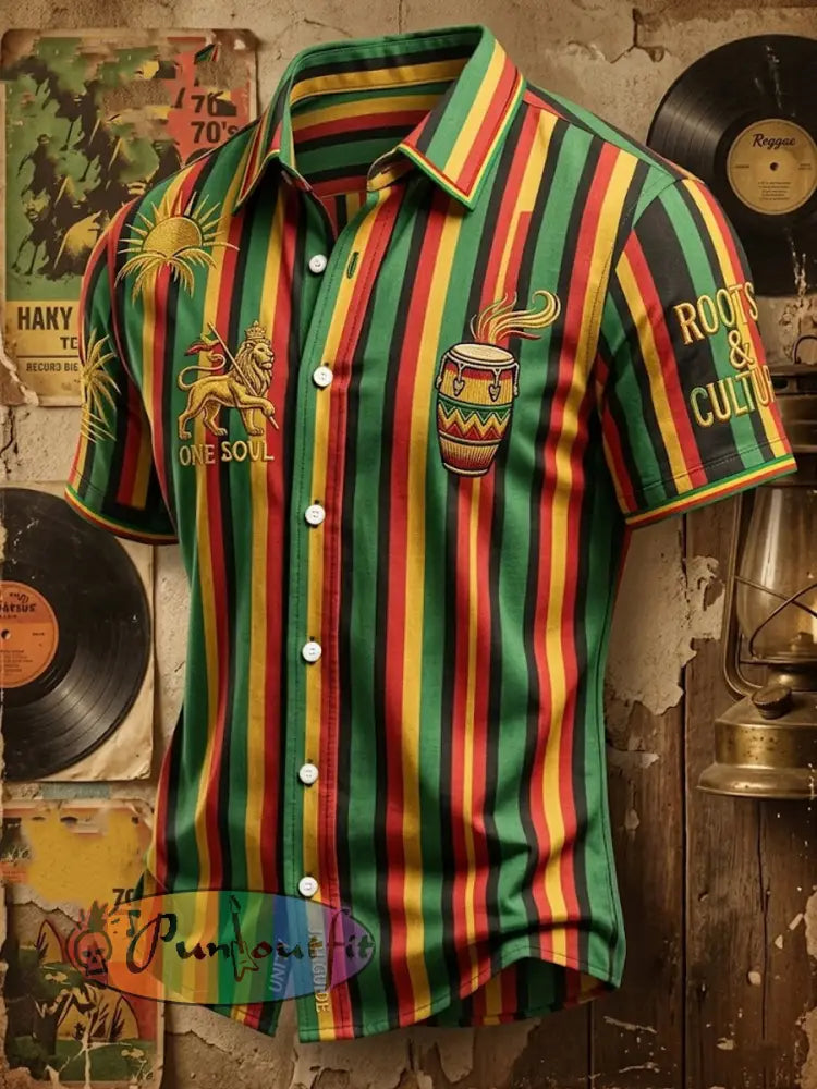Striped Casual Shirt for Retro Reggae Music Fans
