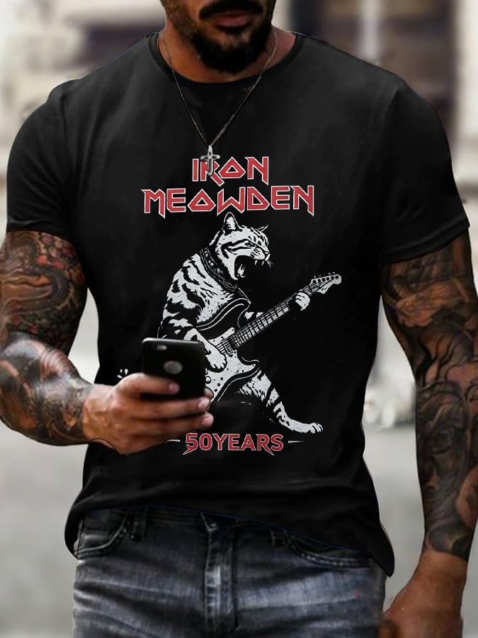Funny Cat Guitar Heavy Metal Parody Casual T-Shirt