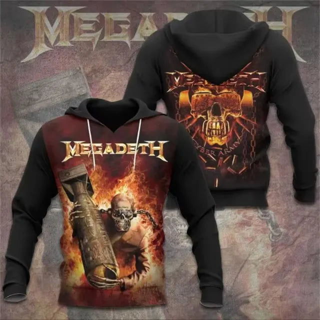 Men's American Thrash Metal Band Print Hoodie