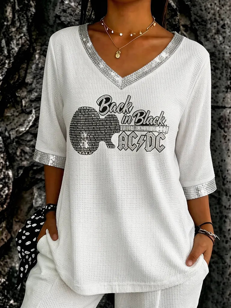 Women's Casual ACDC Print T-Shirt