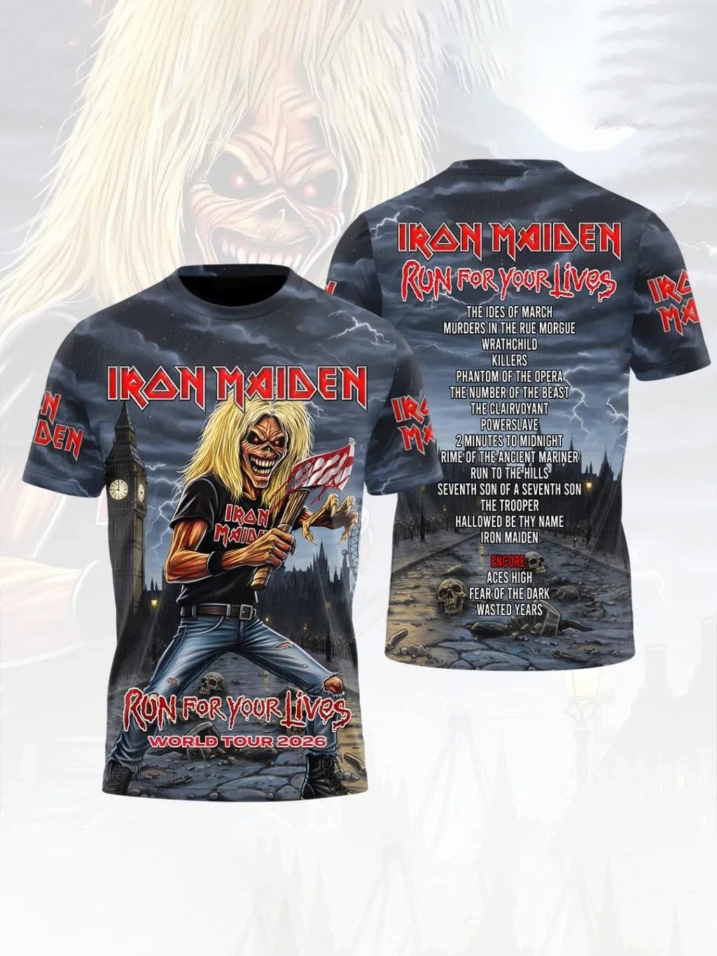 Men's Iron Maiden Tour 2026 Merch Run For Your Lives Tour T-Shirt