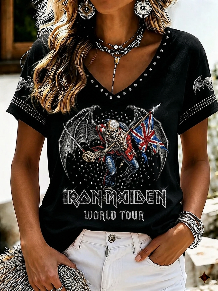 Women's Vintage Iron Maiden Rock V-Neck Top