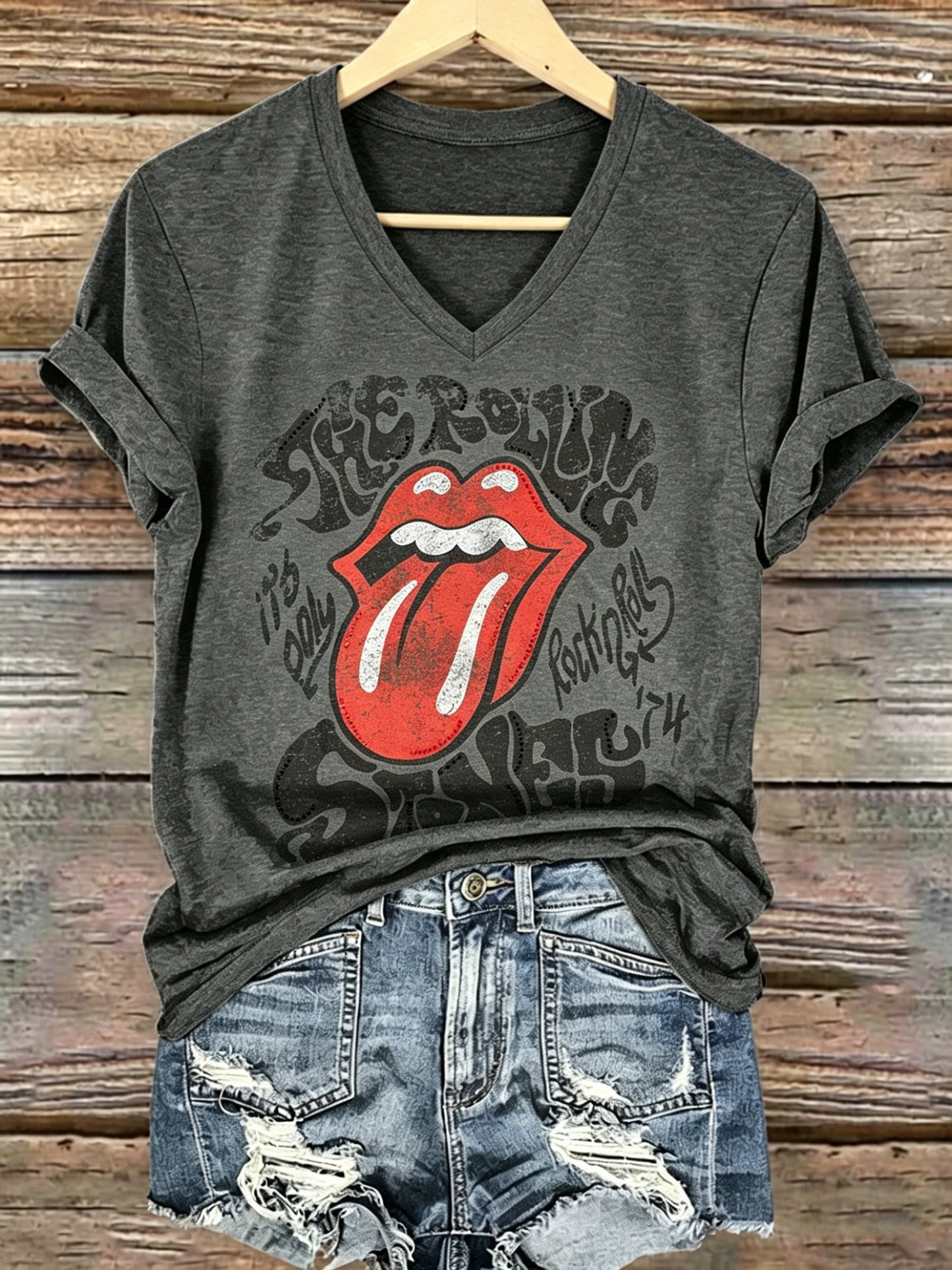 Women's Band-Themed Retro Graphic Print Casual T-Shirt