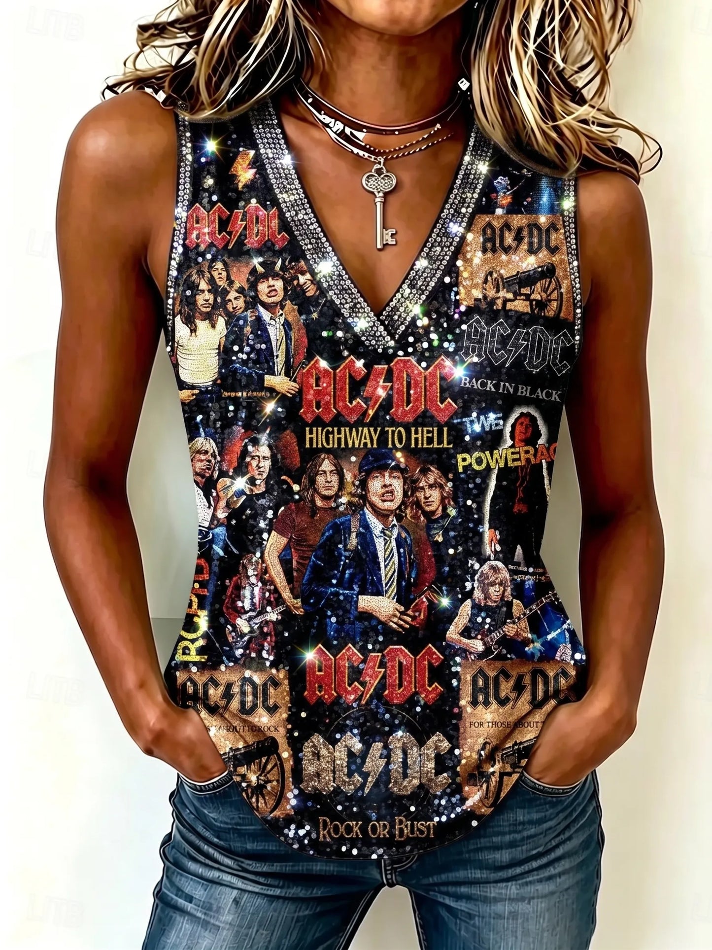 Women's Retro AC/DC Rock Band Sleeveless Top