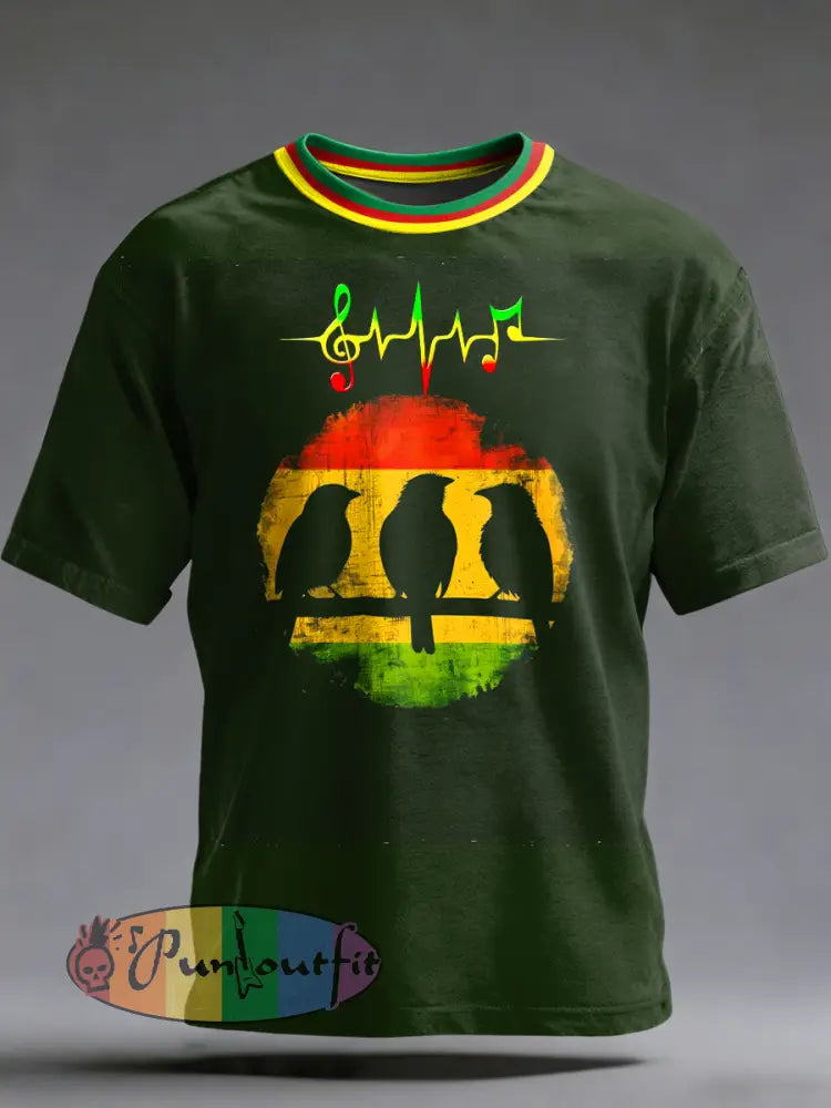 Men's Reggae Printed Vintage Fashion Loose Short Sleeve T-Shirt