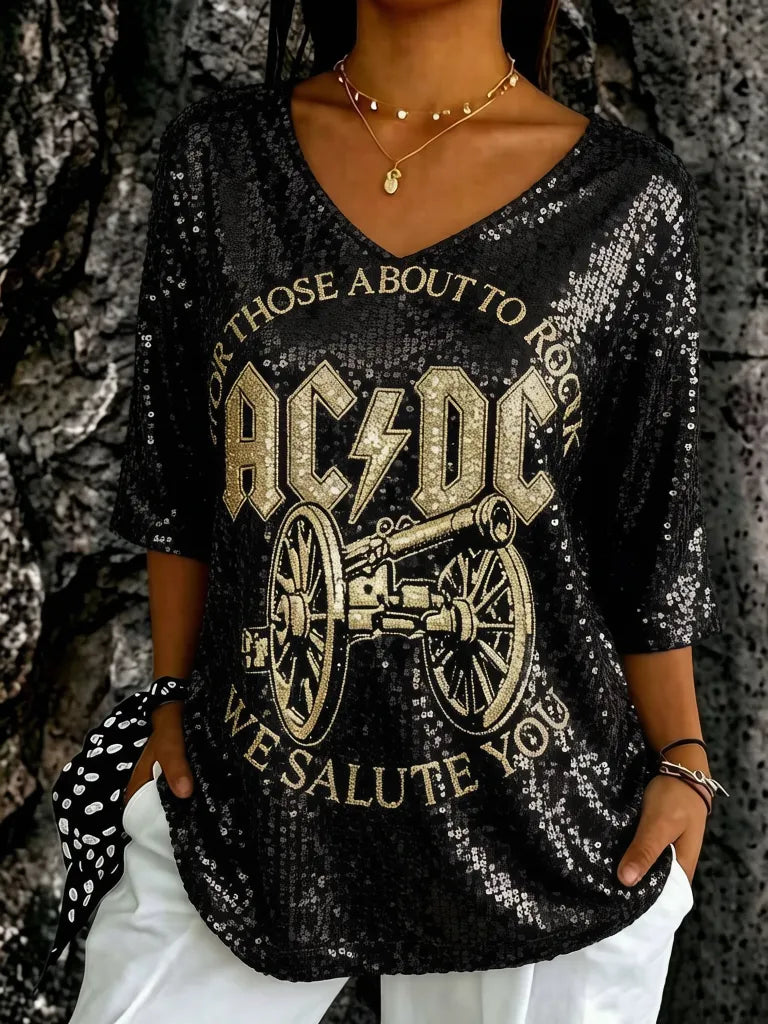Women's Casual ACDC Print T-Shirt