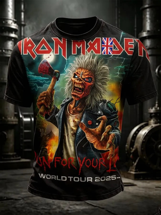 Men's England Heavy Metal Band Short-Sleeve Crew Neck Printed T-Shirt