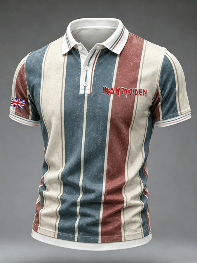 Men's Short-Sleeve Printed Polo Shirt — British Heavy Metal Band Tour Edition