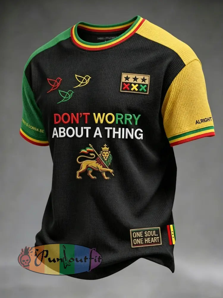 Retro Reggae Music Lover's Artistic Casual Waffle-Weave T-Shirt