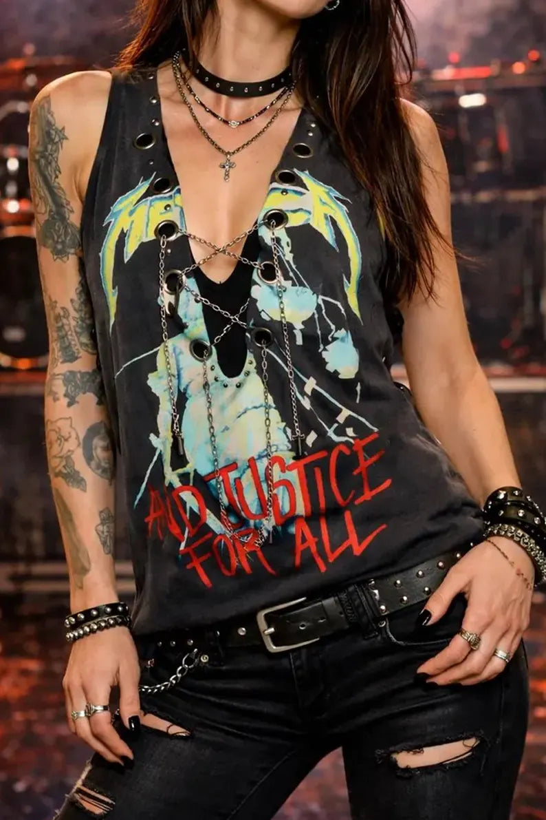 Women's Casual Heavy Metal Band Print T-Shirt