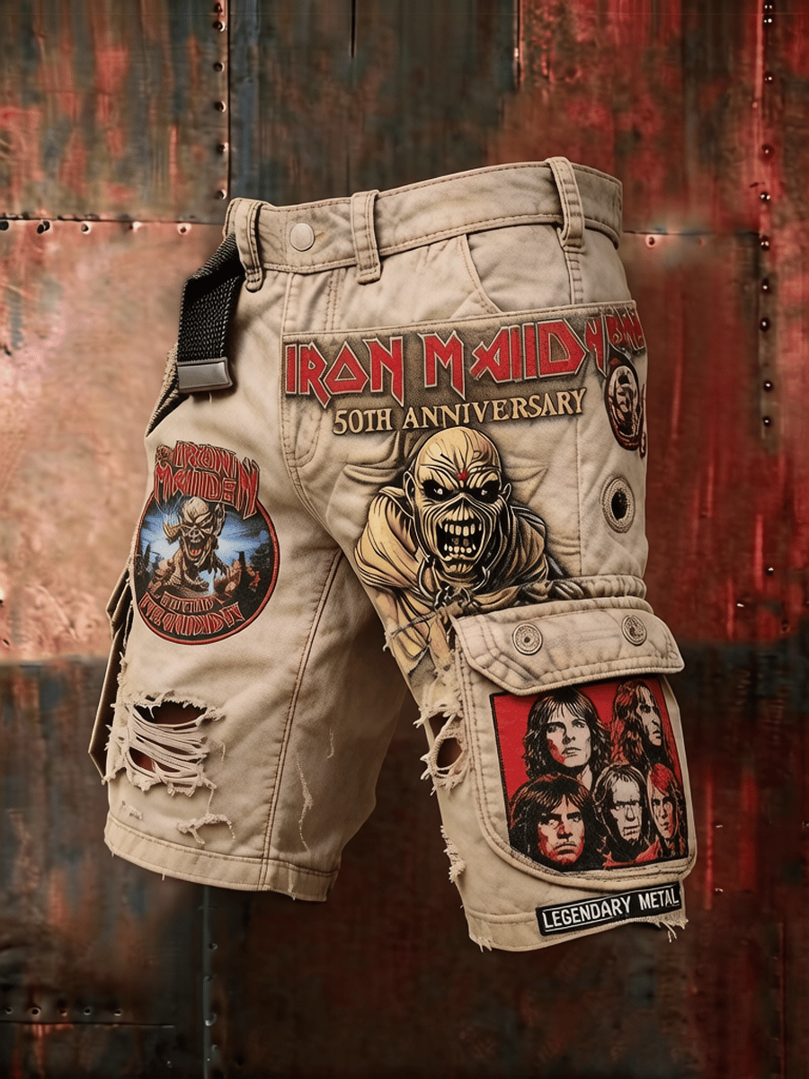 Men's Cargo Pants with England Heavy Metal Band Print