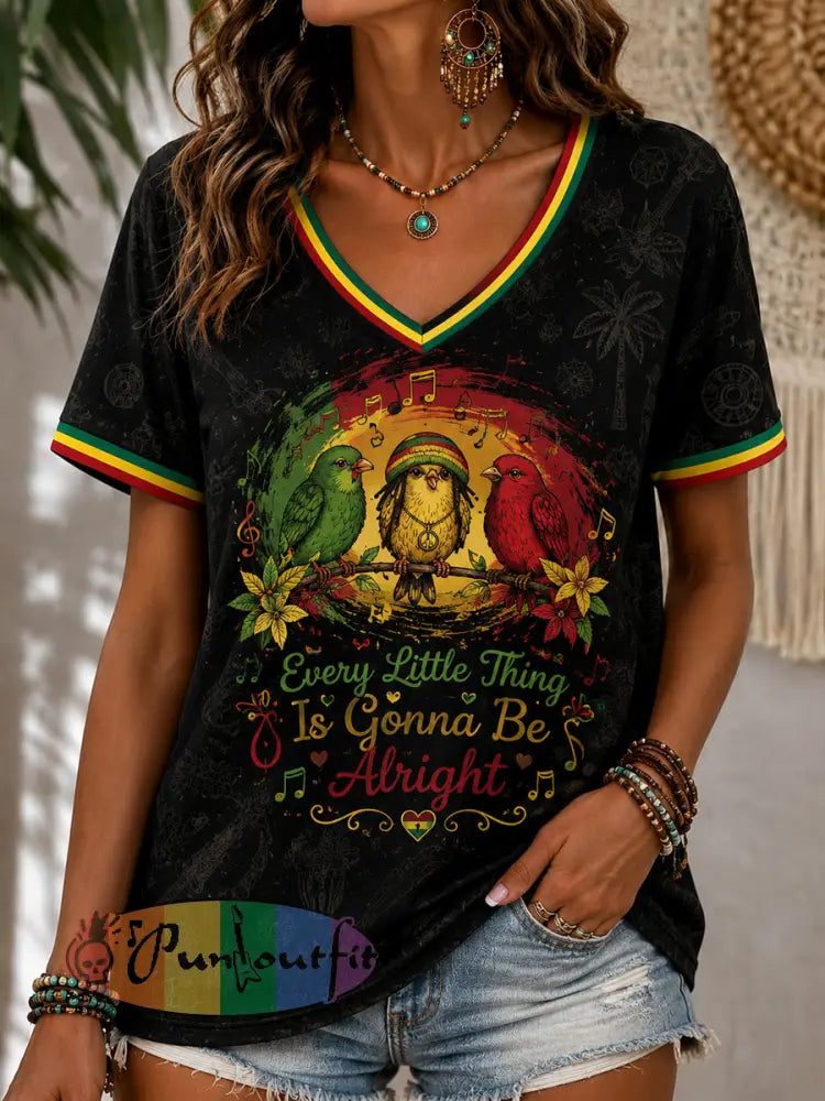 Women's Casual V-Neck T-Shirt for Reggae Music Fans