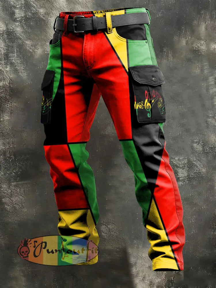 Men's Reggae Print Retro Art Casual Workwear Trousers